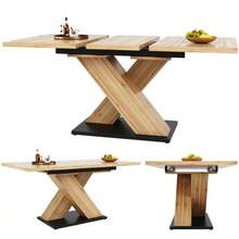 Dining Table Telescopic Table (119-158.5*80cm), Table, Kitchen Table, Extendable Table, Extendable To 119-158.5cm With The Help Of Internal Inserts, For Kitchen And Living Room, Wood-Colored Dining Table With Cross - Natural Wood + MDF - View 9