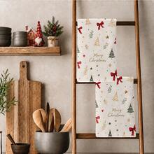 2PCS Christmas Hand-Painted Seamless Pattern Printed 40*60cm Rectangular Microfiber Soft Kitchen Towels, Dish Cloths, Tablecloths, Hand Towels, Christmas Home Decor, Bathroom & Kitchen Decor, Housewarming Gift For Neighbors, Perfect For Kitchen & Bathroom Use, Suitable For Housewives And Family Gatherings, High Cost-Performance, Household Essential - Apricot - View 2