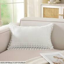 ABEST6522 Home&Living store 1pc 100% Polyester Lace Trim Pillow Case, Faux Linen Texture Solid Color Cushion Cover, Square Rectangle Suitable For Sofa, Bedroom, Living Room Home Decor, Pillow Insert Not Included - White - View 5