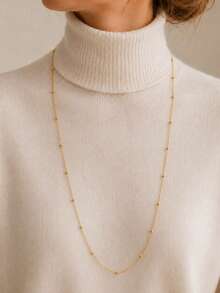 1pc Fashion Stainless Steel Bead Chain Necklace 18K Gold Color For Women, Daily Wear, Gift Jewelry - Gold - View 1