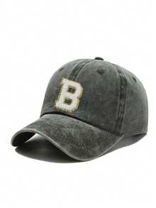 1pc Women Washed Vintage A-Z Letter Baseball Cap, Casual Distressed Dad Hat, Outdoor Sun Protection Hat - Black - View 5