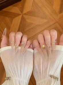 1 Set Approx. 12-Compartment Champagne Gold Irregular Nail Rhinestone Kit, Mixed Size Round Oval Heart Crescent Square Flat-Back Rhinestones With Dotting Tool, Warm Tone Sparkling Decorative Accessories, Versatile Nail Decoration, Press-On Nail DIY Materials, Atmospheric Gentle Luxury Nail Art Accessories, Salon-Style Exquisite Design - Champagne - View 2