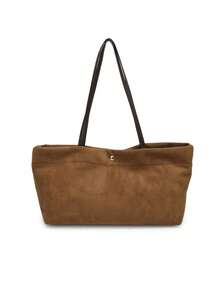 Simple And Relaxed Shoulder Tote Bag, Exquisite Buckle Details, Large Capacity Design, Suitable For Daily Shopping, Work, Short Distance Travel - Brown - View 7