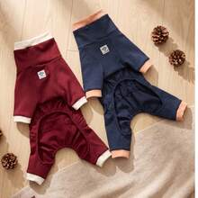 1 buah Jumpsuit Anjing, Pakaian Anjing Minimalis dengan Warna Kontras, Leher Tinggi, Jumpsuit Rumahan Anjing dengan Tali Serut yang Dapat Diatur, Cocok untuk Anjing Kecil/Sedang, Anak Anjing, Kucing, untuk Penggunaan di Luar dan Dalam Ruangan di Cuaca Dingin Musim Gugur/Musim Dingin - Burgundy - View 6