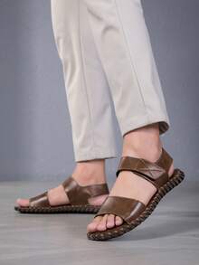 Men's Fashion Handmade Stitched Sandals, Vintage Microfiber Leather Size 39-48, Non-Slip Outdoor Casual Beach Sandals - Brown - View 5
