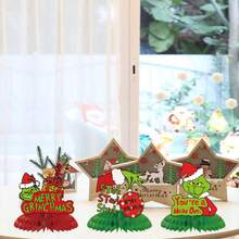 The Grinch 9pcs/Set Christmas Decoration Honeycomb Ornaments Theme Party Green Monster Honeycomb Tabletop Decor - Multicolor - View 3