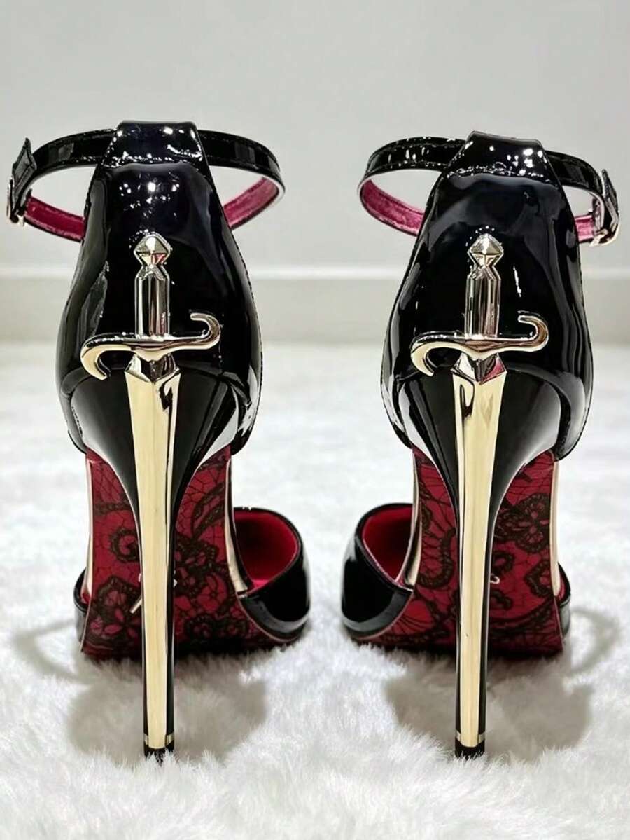 Glossy Black Versatile Pointed Toe Sexy High Heel Pumps Women's Low Vamp Slip-On Easy Wear Comfortable Stiletto Shoes Suitable For Work Commute Date