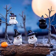 Halloween Mini Witch Cat Owl Pumpkin Figurine, Spooky Mini Decor, Suitable For Desktop Stationery, Dollhouse DIY Scene Handmade Decoration Accessories - Halloween - View 2