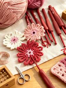 9pcs Crochet Hook Set, Red Soft Handle, Bright Colors, Suitable For Beginners And Professional Knitters, Perfect For DIY Crafts, Durable Yarn Knitting Needles, Gift For Mother Or Wife - Multi-color - View 7