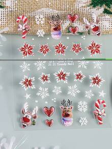 Christmas Deer Nail Art Stickers 5D Embossed Deer Christmas Snowflake Heart Pattern Adhesive Cute Cartoon Reindeer Nail Decoration Stickers - Multicolor - View 6