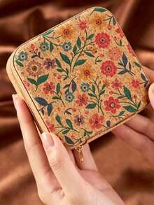 1pc Portable Vintage Jewelry Box, Fabric Storage Case For Earrings And Necklaces, Small Jewelry Organizer - Multicolor - View 4