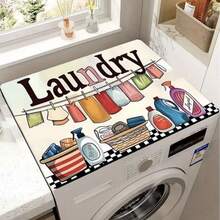 1pc Home Decor Dust Cover Mat For Washing Machine, Cartoon Illustration Print, Laundry Room Top Surface Protector, Modern Washing Machine/Kitchen Appliance/Dryer Dust Cover, Kitchen & Dining Room Decoration - Multicolor - View 18
