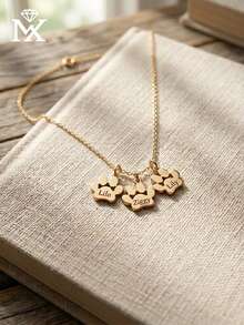 Custom Animal Paw Print Engraved English Name Necklace, Pet Lover Gift, Stainless Steel Pendant, Christmas Pet Lover, Suitable For Daily Wear, Ideal Gift For Valentine's Day And Christmas - Yellow Gold - View 5
