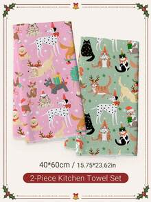 2 buah Handuk Dapur Motif Ilustrasi Pohon Natal Kartun Hewan Warna Pink & Hijau, Kain Lap Piring Poliester Lembut, Cocok untuk Dekorasi Dapur, Pembersihan Dapur, Dekorasi Pesta Liburan, Perlengkapan Dapur & Kamar Mandi, Kebutuhan Rumah Tangga, Dekorasi Rumah, Hadiah Pesta Peresmian Rumah - MultiWarna - View 8