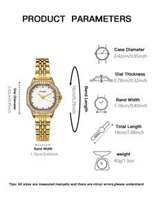 1pc Ladies' Octagonal Retro Quartz Watch, Gold Alloy Case With Rhinestone Bezel, Elegant Gold Alloy Strap, Suitable For Daily Wear And Gift Giving - White - View 8