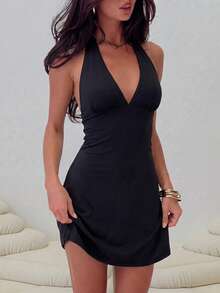 Sexy Fashion Deep V-Neck Sleeveless Mini Dress, Summer New Style, Suitable For Dating And Daily Wear Elegant Black - Black - View 6
