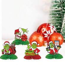 The Grinch 9pcs/Set Christmas Decoration Honeycomb Ornaments Theme Party Green Monster Honeycomb Tabletop Decor - Multicolor - View 4