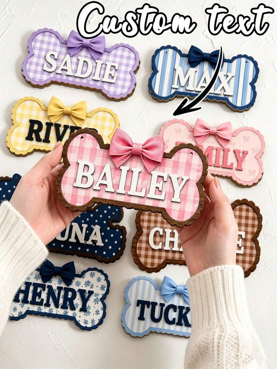 Personalized Wooden Dog Bone Hanging Sign, Customized Dog Name Plate, Dog Room Decor, Dog Mom Gift, Pet Owner Gift, Puppy Name Plaque - Multicolor - View 1