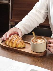 Vintage Country Style Stoneware Coffee Cup Set With Bread Plate And Wooden Tray, Mid-Century Ceramic Breakfast Cup, Suitable For Croissants, Toast, Oatmeal, Single Person Morning Ritual, Handmade Pottery Gift, Home Bistro Style - Multicolor - View 3