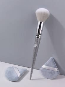3Pcs Makeup Tool,Powder Brush,Makeup Puffs,Fluffy Face Brush For Loose Setting Powder Blush,For Even Powder Pressing - Silver - View 5