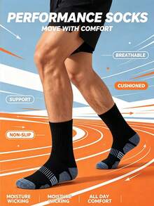 6/22 Pairs Men's Thick Mid-Calf Sports Socks, Non-Slip Shock-Absorbing Running Socks, Moisture-Wicking Breathable Durable Outdoor Training Long Socks - Multicolor - View 5