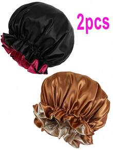 YPGVUO Set 2 Buah Topi Tidur Satin Berumbai Bolak-balik, Topi Tidur Lembut Dua Sisi untuk Perawatan Rambut Malam & Perawatan Kulit di Rumah, Hadiah Liburan Manis untuk Wanita - Hitam - View 1