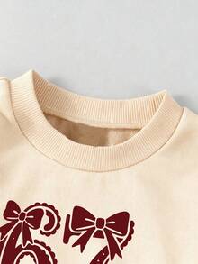 Young Girl Number Print Round Neck Long Sleeve Top And Flared Pants Set - Apricot - View 4
