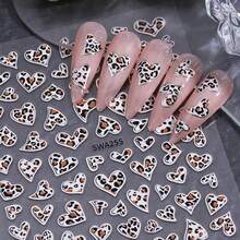 5 Sheets Y2K Leopard Print Nail Stickers - 3D Heart & Spot Decals For DIY Manicure, Nail Art Decals For Women - Rust Brown - View 9