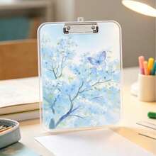 Blue Butterfly Floral Clipboard A4 Paper Folder With Metal Clip Cute Watercolor Flower Folder School Office Desk Storage Stationery Gift - Multicolor - View 2