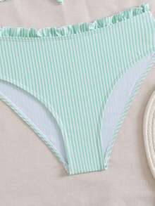 Women's Striped Printed Strapless Lace High Waisted Swimwear Detachable Shoulder Strap Bikini 2 Pieces Set - Multicolor - View 6