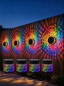 Mandala Solar Fence Light, Outdoor Projection Wall Lamp, Colorful Mandala Theme Design LED Solar Light, Suitable For Garden, Patio And Stair Lighting, Yard, Backyard And Front Door Decoration, Christmas - Solar Projector Light - View 2