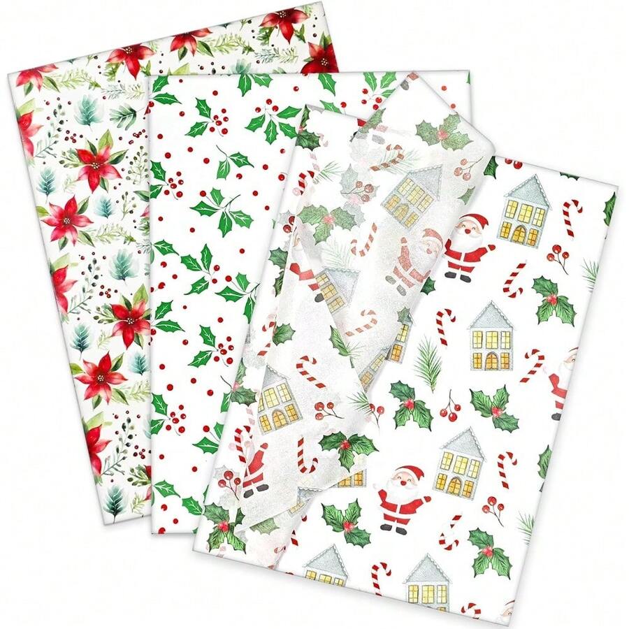 Christmas Gift Tissue Paper, Santa Claus Pattern, Vintage Red & Green ...