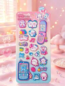 Cartoon Retro Mobile Phone Stickers, Y2K Pink Themed Decor Stickers For Stationery Notebooks Luggage - Multicolor - View 3