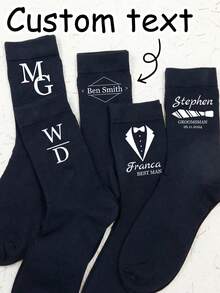 Custom Text Black Socks, Personalized Unisex Socks, Customizable Running Socks, Groomsmen Gift, Anniversary Birthday Party Gift - Multicolor - View 1