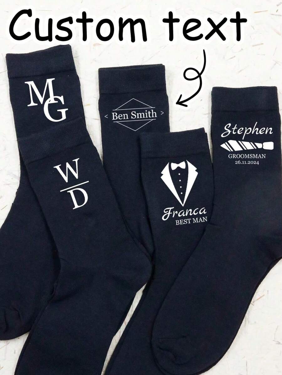 Custom Text Black Socks, Personalized Unisex Socks, Customizable Running Socks, Groomsmen Gift, Anniversary Birthday Party Gift - Multicolor - View 1