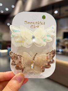 8pcs/Set Sequin Rhinestone Fabric Butterfly Wings Hair Clips For Girls, Suitable For School, Commuting, Daily Use, Ponytail And Loose Hair, Cute Princess Hair Accessories (Random Color) - Multicolor - View 9