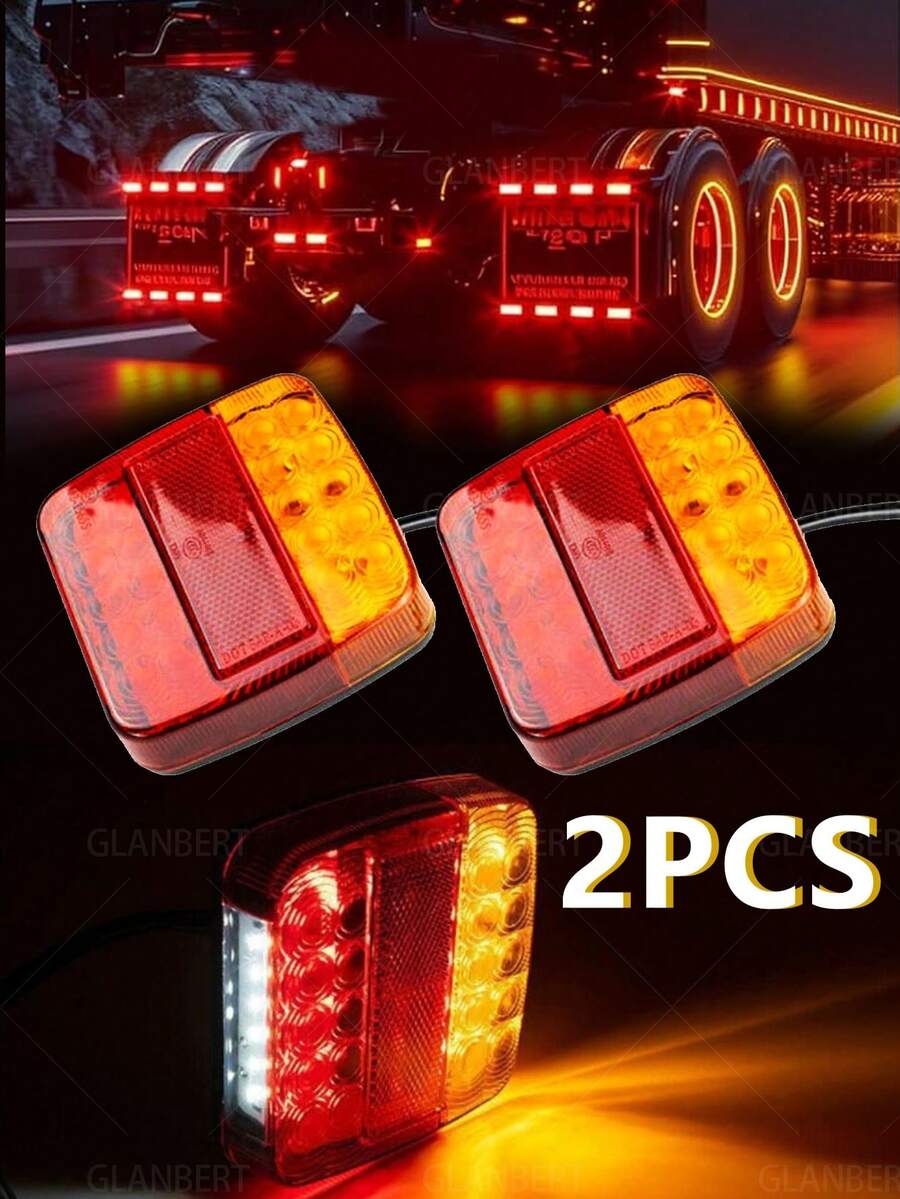 GLANBERT 2pcs LED Square Tail Lights 12V 3 Colors Yellow/Red/White 20LED Trailer Brake Lights Turn Signal Lights For RV Car Pickup Truck