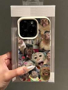 1件趣味猴子系列荔枝紋理 TPU 手機殼，適用於 Apple 18 17 16 15 14 13 12 11 Plus Pro Max 系列，個性化 - 多色4 - 查看 2