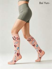 Unisex 1/3 Pairs Holiday Print Over‑The‑Knee Compression Socks, Halloween Christmas New Year Pressure Socks For Sports Fitness, Random Color - Multicolor - View 3