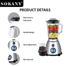 SOKANY 03031 Multi-Function Food Processor Blender, 800W High Power/1.5L Large Capacity/5-Speed Control, One-Touch Operation, Suitable For Juicing/Grinding/Chopping Meat And More - Silver - View 4