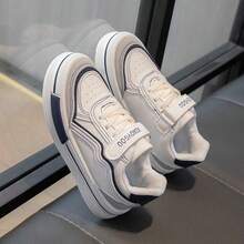 Non-Slip Soft Sole Hook & Loop Children's Sneakers, Spring/Autumn School Daily Casual Versatile Color Block White Shoes - Blue - View 5