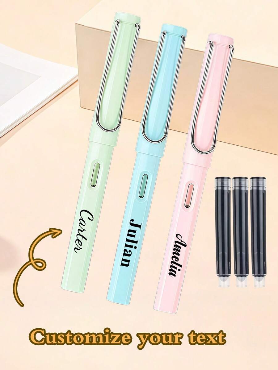 [1pc/3pcs/5pcs]Refillable Ink Cartridge Fountain Pen, Liquid Ink Pen, Quick-Dry Signature Pen, 0.5mm Black Ink, School/Office Essential, Ideal For Exams And Office Work, Fine Tip Design, Suitable For Writing, Back To School Season Essential
