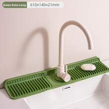 1pc Universal Size Silicone Faucet Drip Tray With Fastening Button, 6° Sloped Drainage Anti-Splash, Minimalist Practical Style, Gray/Green/Pink/Black Multi-Color Options, Long Strip With Opening, Kitchen Sink Bathroom Countertop Soap Sponge Storage Drying Mat - Multicolor - View 21