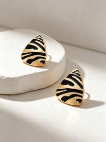 1 Pair Vintage Minimalist Sexy Leopard Print Triangle Geometric Stud Earrings, Autumn Women's Earrings For Daily, Party, Vacation, Casual And Date Wear - Multicolor 2 - View 3