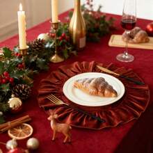 1/2/4pcs Christmas Velvet Ins Decorative Round Ruffle Placemats, Nordic Country Style Table Mats - Burnt Orange - View 4