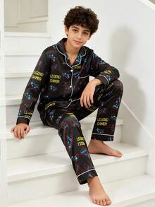 Tween Boy Black Soccer Long Sleeve Top & Long Pants Pajama 2-Piece Set - Multicolor - View 12