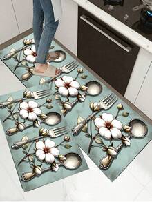 1/2pcs Vintage Diatomaceous Earth Mat, Floral Design Tableware, Super Absorbent, Non-Slip, Perfect For Bathroom, Kitchen And Dining Room, Quick Drying, Perfect Gift For Home Decor And Bathroom Mat, Holiday Gift! - Multicolor - View 5
