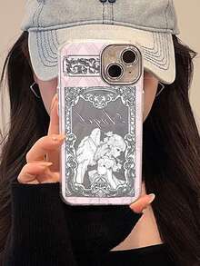 Ins復古藝術天使手機殼，適用於Apple 17 Pro Max/17 Pro/17 Air/17/16 Pro Max/15 Pro Max/14 Pro/13 Pro，內置鏡頭膜/15 Pro小眾氛圍感 14 Pro Max 新款 15/16 Plus 保護殼 - 粉色 - 查看 4