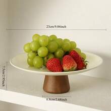 1 Set Stainless Steel Cream White Tray With Wooden Base, Multi-Functional Tray, Candy Tray, Cake Tray - Wooden Stand, White Stainless Steel Tray - View 7