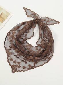 1pc Lace Floral Trim Scarf, Triangular Scarf, Bag Decor, Hair Tie - Multicolor - View 13